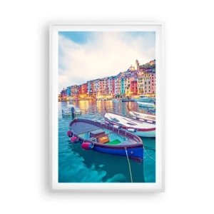 Pôster em moldura branca - Uma noite colorida no porto - 61x91 cm