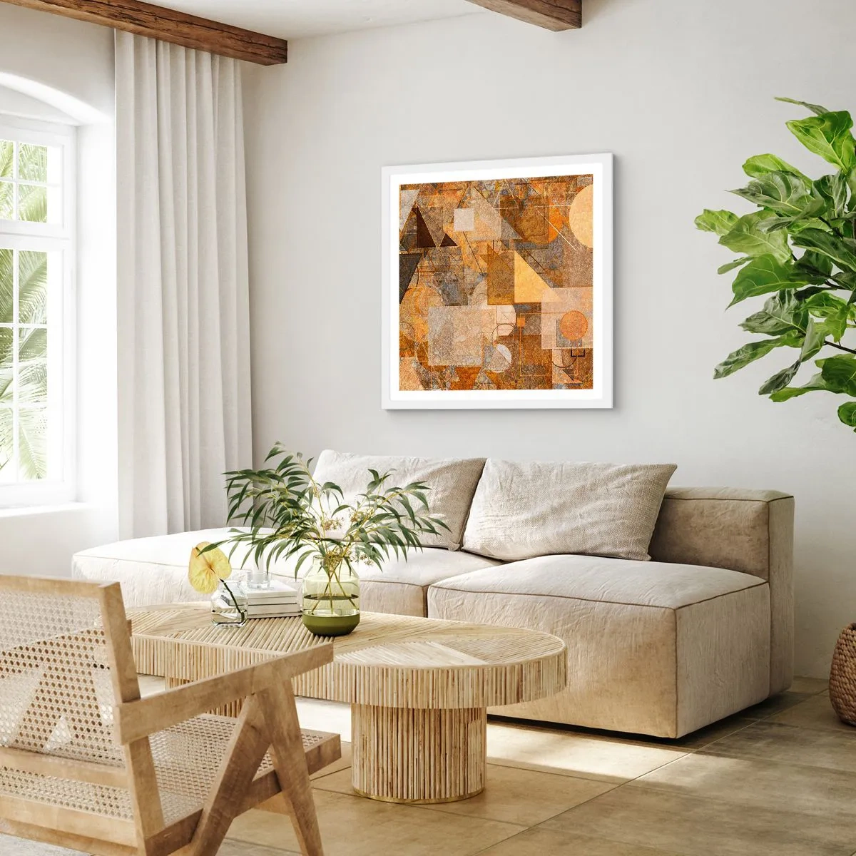 Pôster em moldura branca - Estudo Cubista em Bronze - 40x40 cm
