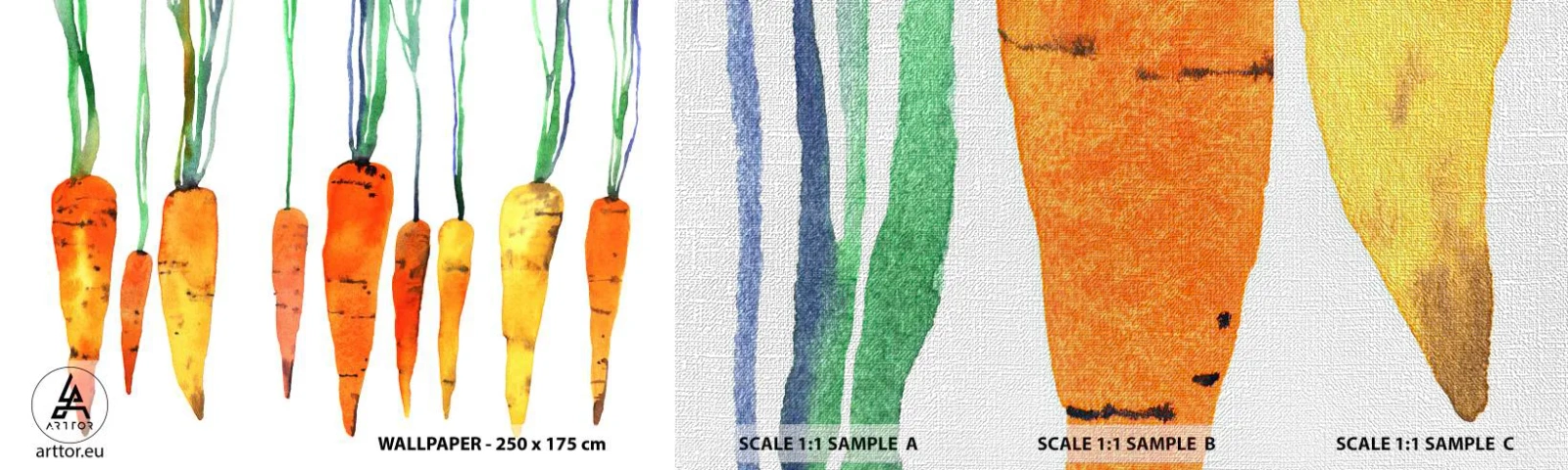 Amostra de papel de parede Premium Canvas - A beleza do ordinário - Gastronomia, Cenoura, Gráficos - 100x30 cm
