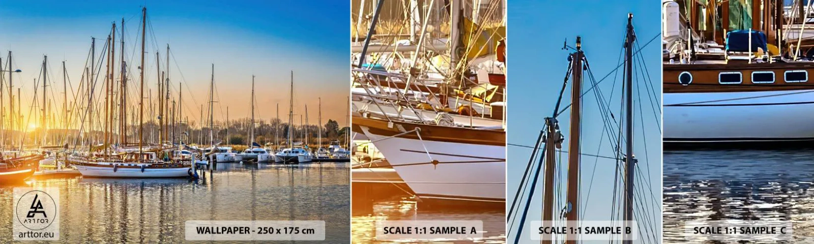 Amostra de papel de parede autocolante Deluxe Sticker - O vento também deve dormir  - Paisagem, Marina, Barco a vela - 100x30 cm