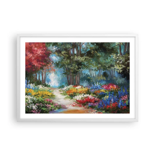 Pôster em moldura branca - Jardim florestal, floresta florida - 70x50 cm