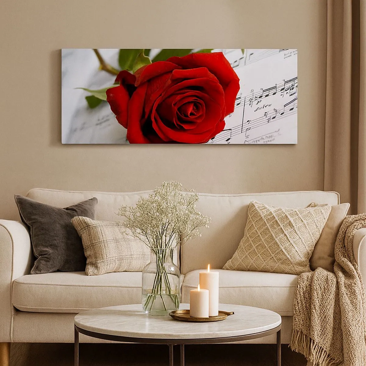 Quadro em tela - Música de sentimentos em escarlate - 100x40 cm