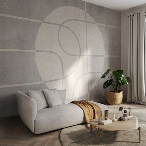 Papel de Parede Premium Sand - Circular e direto - Brilhante, Minimalista, Roda - 300x210 cm