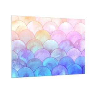 Quadro em vidro - Escamas de pérolas em tons pastéis de rosa, azul e roxo - 70x50cm - Escala de pérola - Decoração de parede moderna para a sala de estar e quarto ARTTOR