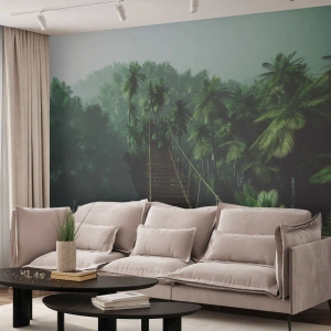 Papel de Parede Premium Sand - Sobre o verde fervente - Paisagem, Selva, Coqueiro - 100x70 cm
