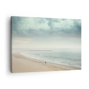 Quadro em tela - Uma figura solitária em uma praia deserta perto de um mar calmo - 70x50cm - Em busca da paz - Decoração de parede moderna para a sala de estar e quarto ARTTOR