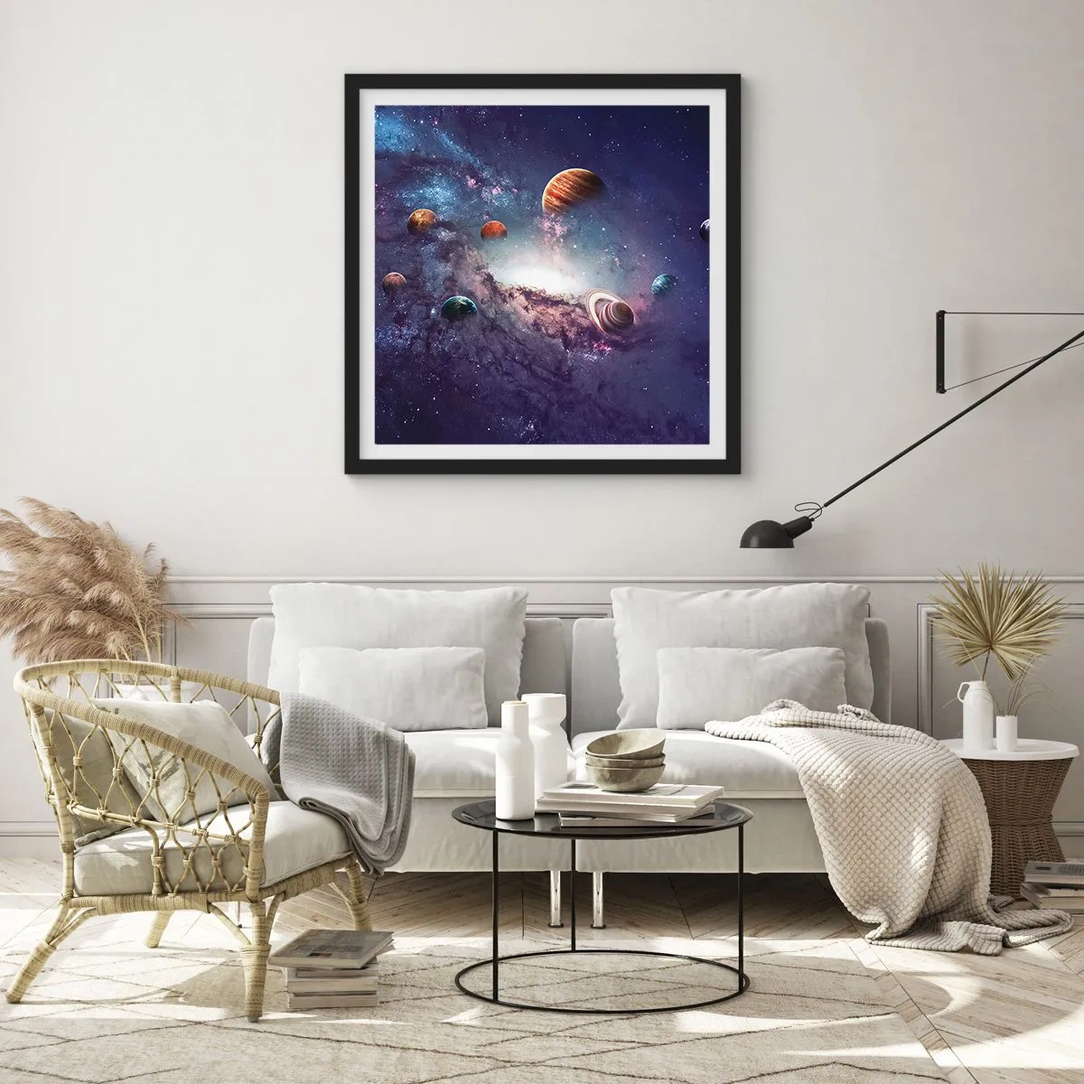 Pôster com moldura preta - Sistema da dança solar  - 40x40 cm