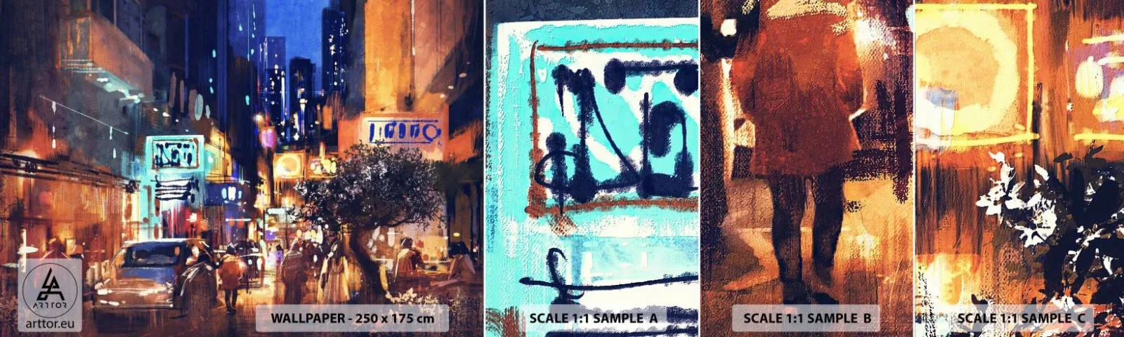 Amostra de papel de parede autocolante Deluxe Sticker - E a cidade não dorme - Cidade, Pessoas, Arquitetura - 100x30 cm