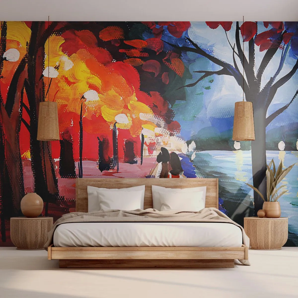 Papel de Parede Premium Sand - Outono ardente no parque - Abstração, Paisagem, Beco do Parque - 350x256 cm