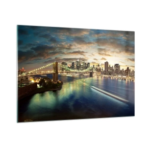 Quadro em vidro - Uma noite bem iluminada em Manhattan - 100x70 cm