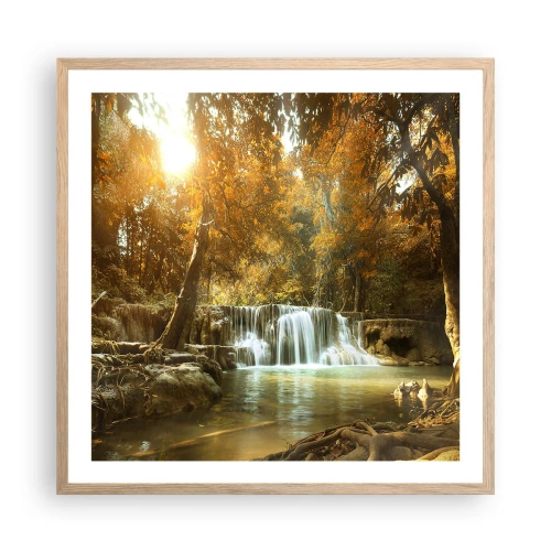 Pôster com moldura de carvalho claro - A cascata do parque - 60x60 cm