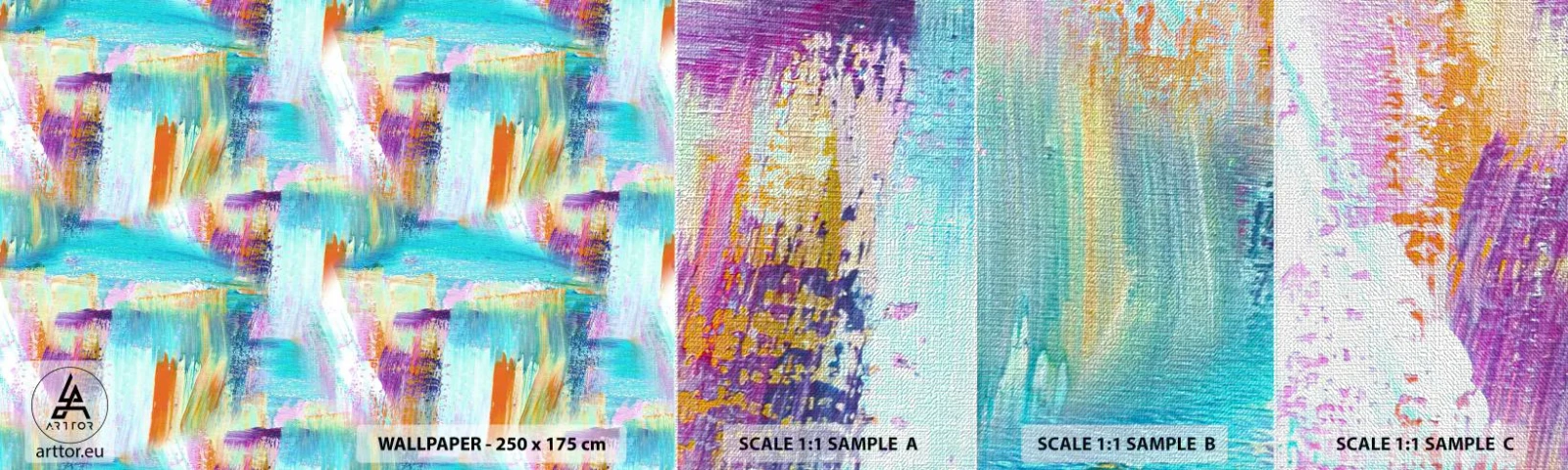 Amostra de papel de parede Premium Canvas - Uma alegre coposição de camadas - Abstração, Pedaço, Pintura - 100x30 cm