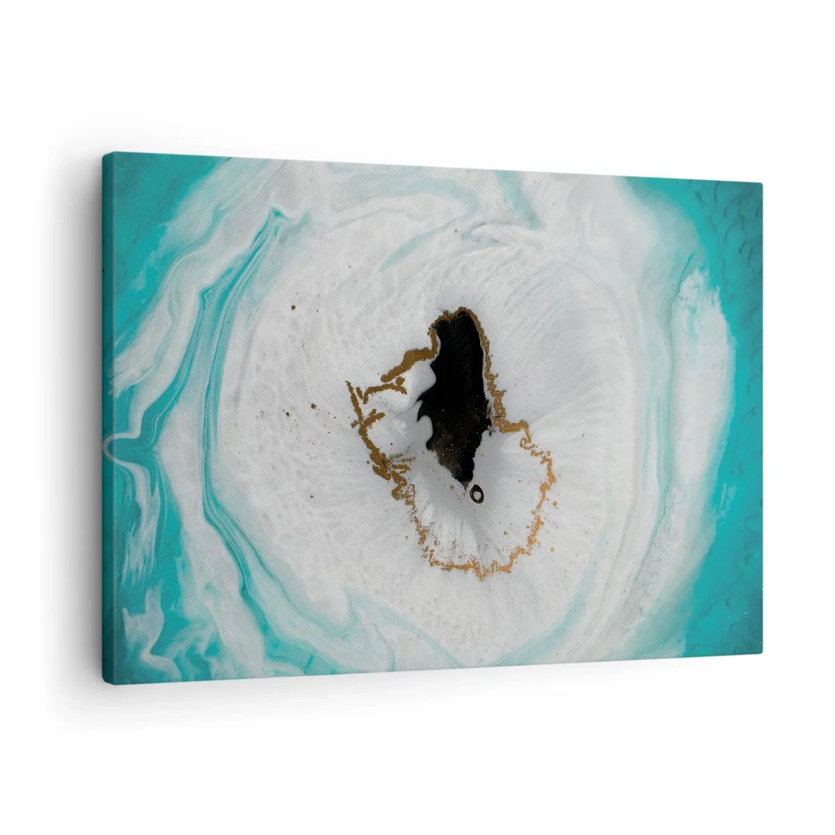Quadro em tela - Motivo de geodo abstrato em tons de turquesa, branco e dourado - 70x50cm - Penetrar no interior - Decoração de parede moderna para a sala de estar e quarto ARTTOR