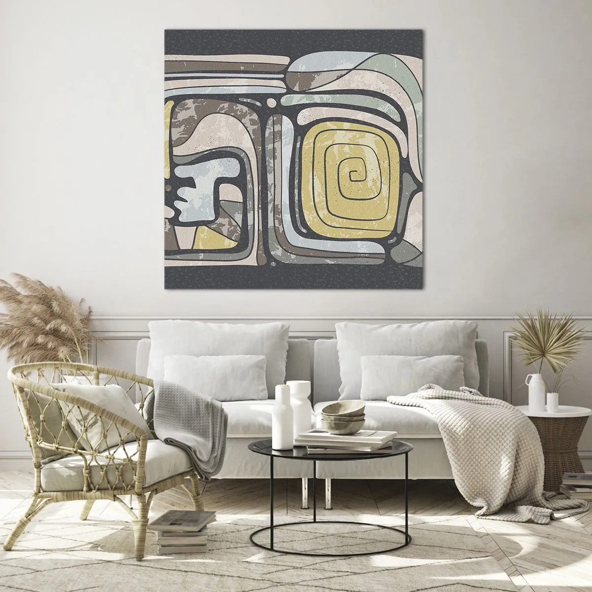 Quadro em vidro - Abstração no espírito pré-colombiano - 60x60 cm