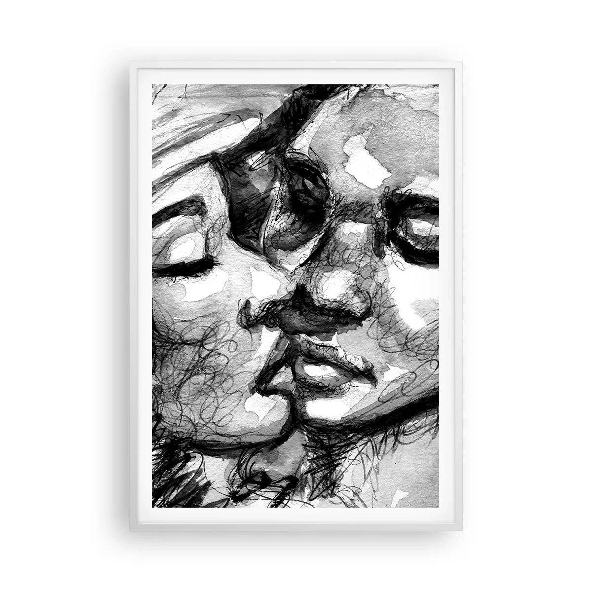 Pôster em moldura branca - Um momento de ternura - 70x100 cm