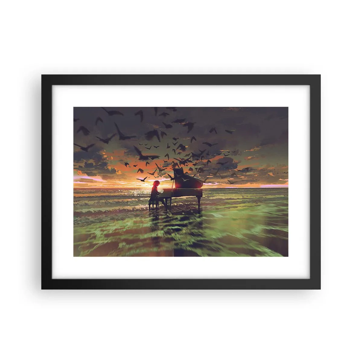 Pôster com moldura preta - Um concerto de piano e ondas - 40x30 cm