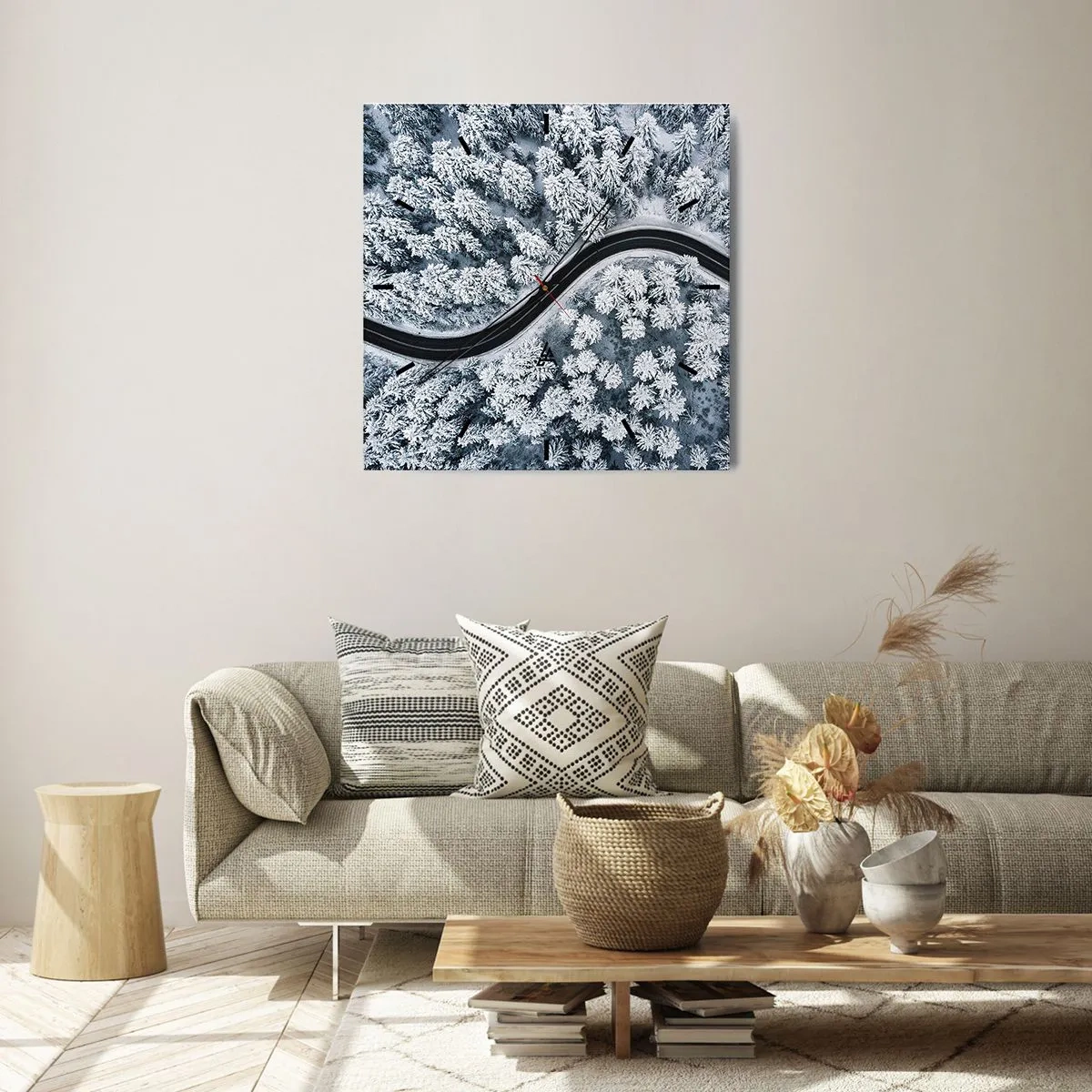 Relógio de parede - Relógio em vidro - Pelaa floresta no inverno - 40x40 cm