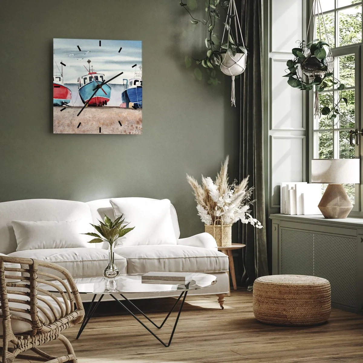 Relógio de parede - Relógio em vidro - Pronto para pescar - 30x30 cm