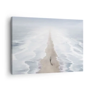 Quadro em tela - Uma figura em uma estrada solitária em meio a uma vasta paisagem aquática - 70x50cm - Um futuro brilhante - Decoração de parede moderna para a sala de estar e quarto ARTTOR