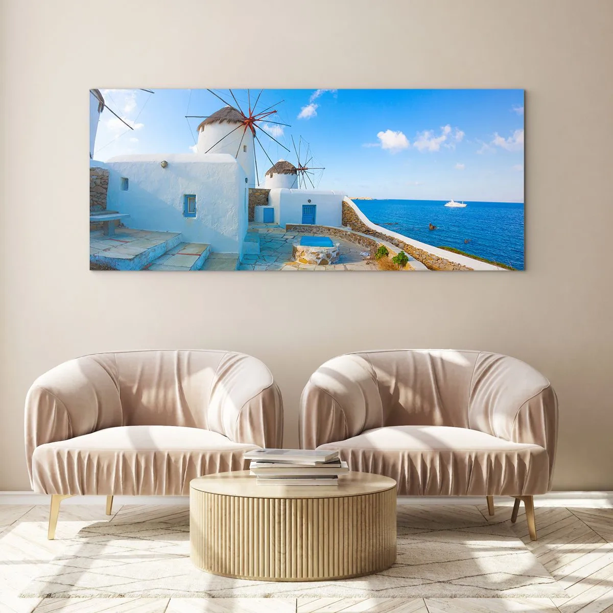 Quadro em vidro - Vento azul do mar - 90x30 cm