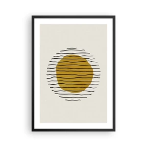 Pôster com moldura preta - Gráfico minimalista com um círculo amarelo e linhas pretas - 50x70cm - Abstração a tremer com o calor - Decoração de parede moderna para a sala de estar e quarto ARTTOR