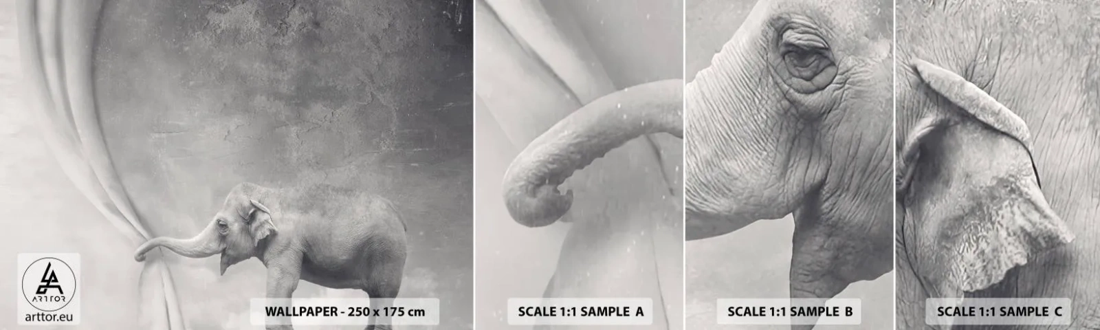 Amostra de papel de parede autocolante Deluxe Sticker - Desvendando o mistério - Abstração, Elefante, Gráficos - 100x30 cm