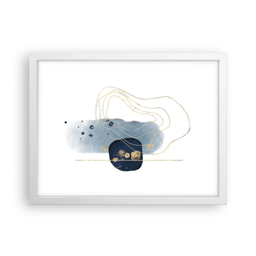 Pôster em moldura branca - Fantasia azul e dourada - 40x30 cm