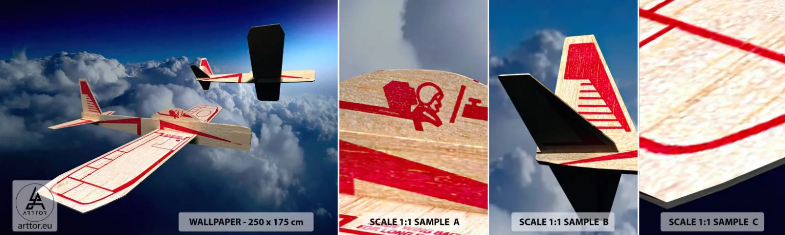 Amostra de papel de parede autocolante Deluxe Sticker - Ainda maior, ainda mais longe - Avião, Planador, Nuvens - 100x30 cm