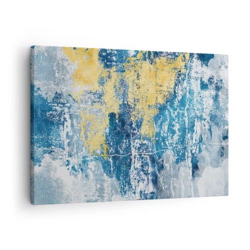 Quadro em tela - Abstração em tons de azul e amarelo - 70x50cm - Abstração cheia de clima - Decoração de parede moderna para a sala de estar e quarto ARTTOR