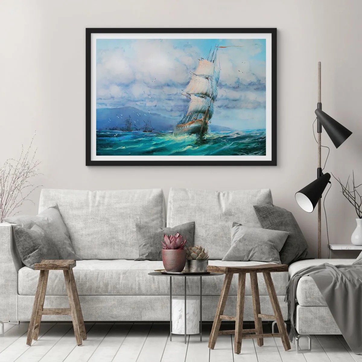 Pôster com moldura preta - Bons ventos - 91x61 cm
