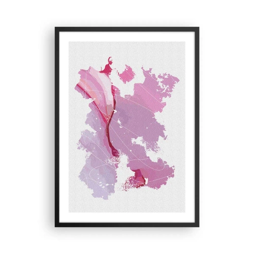 Pôster com moldura preta - Mapa abstrato em tons de rosa e roxo - 50x70cm - Mapa do mundo rosa - Decoração de parede moderna para a sala de estar e quarto ARTTOR
