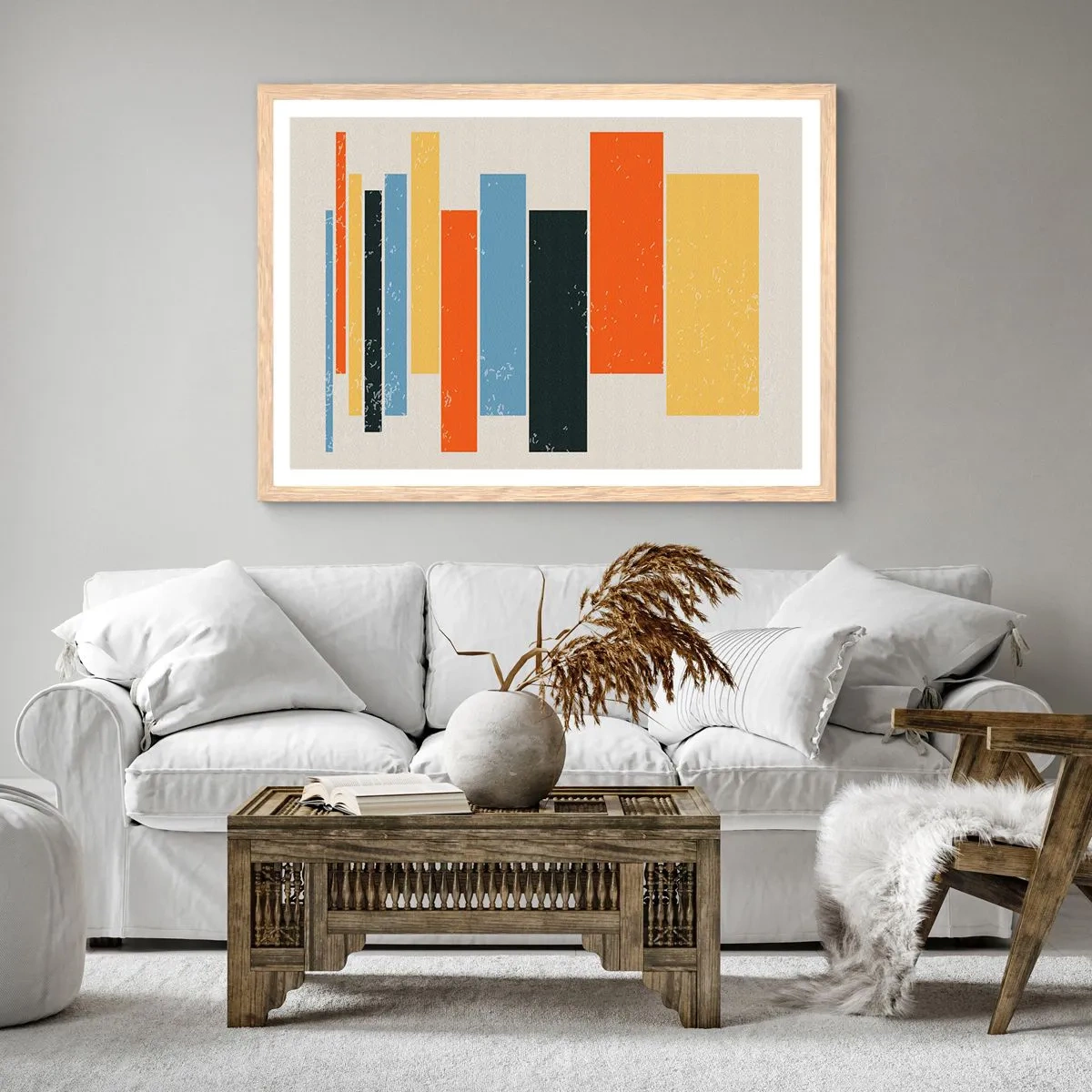 Pôster com moldura de carvalho claro - Notação musical - 91x61 cm