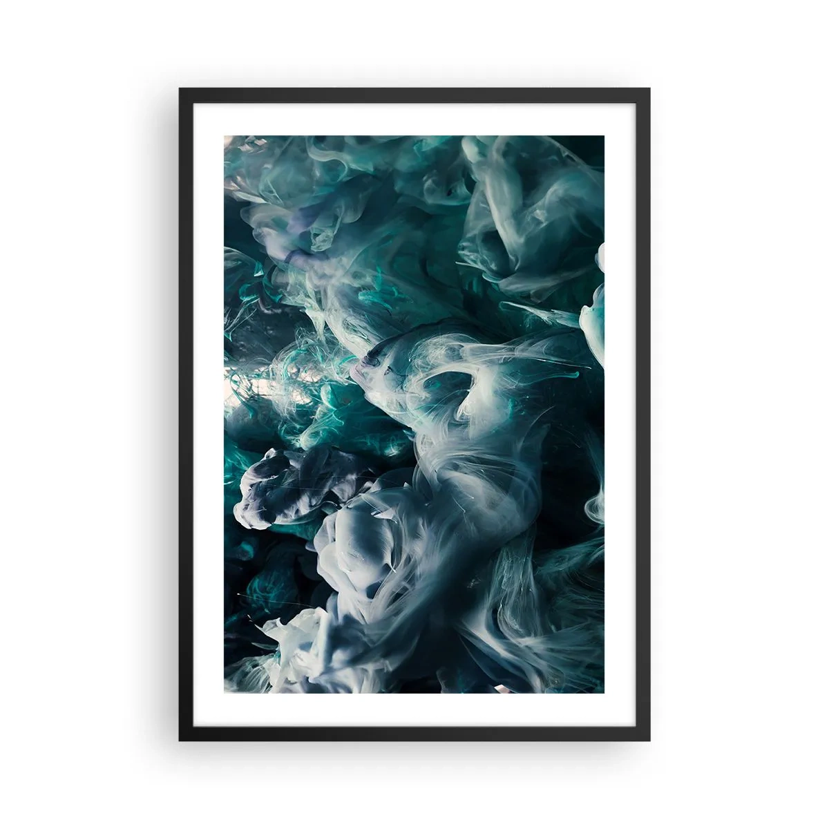 Pôster com moldura preta - Uma composição abstrata de cores vibrantes em tons de verde e azul. - 50x70cm - Movimento de cores - Decoração de parede moderna para a sala de estar e quarto ARTTOR