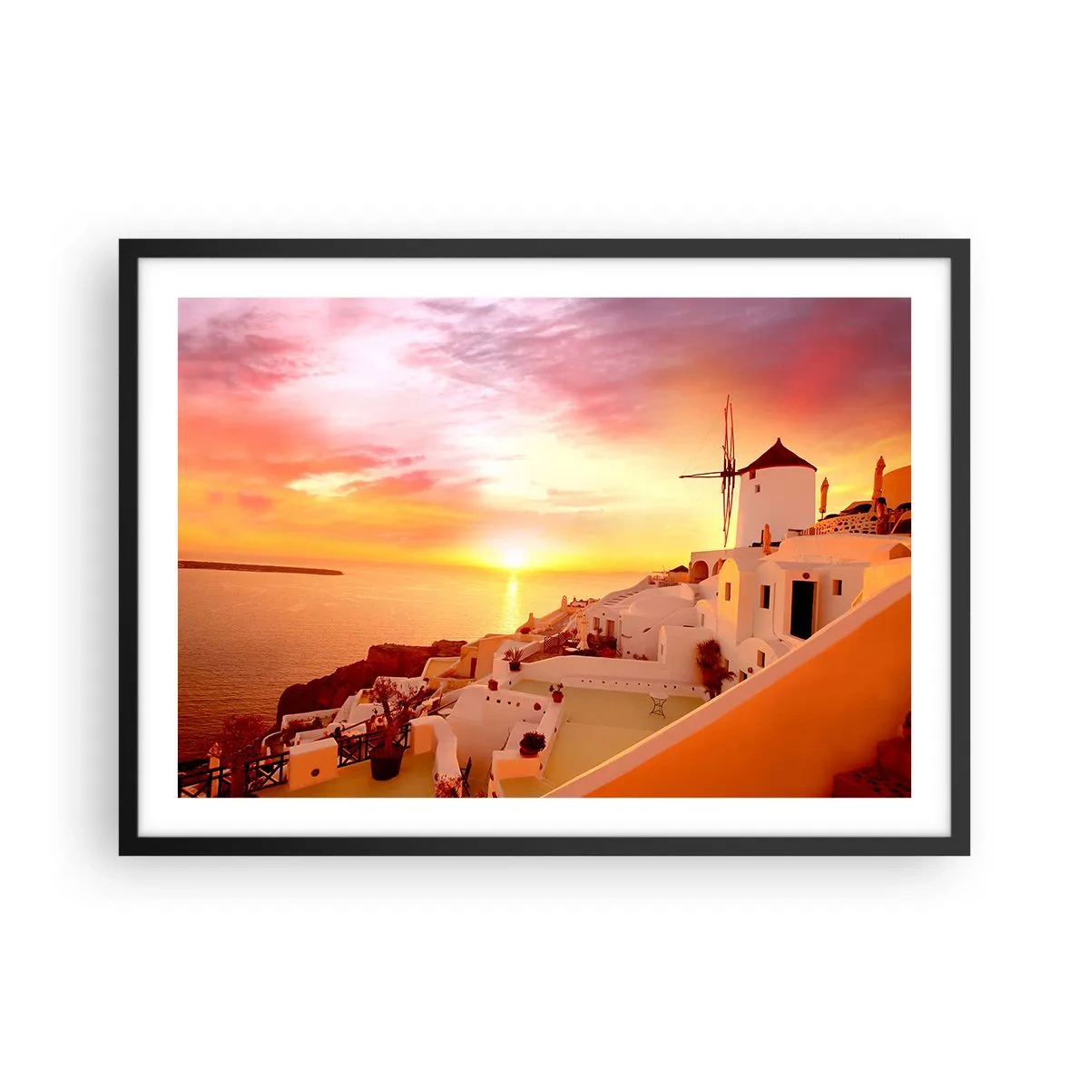 Pôster com moldura preta - Derreter em branco e ouro - 70x50 cm