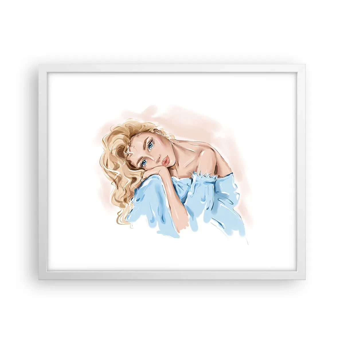Pôster em moldura branca - Sonhadora em azul - 50x40 cm