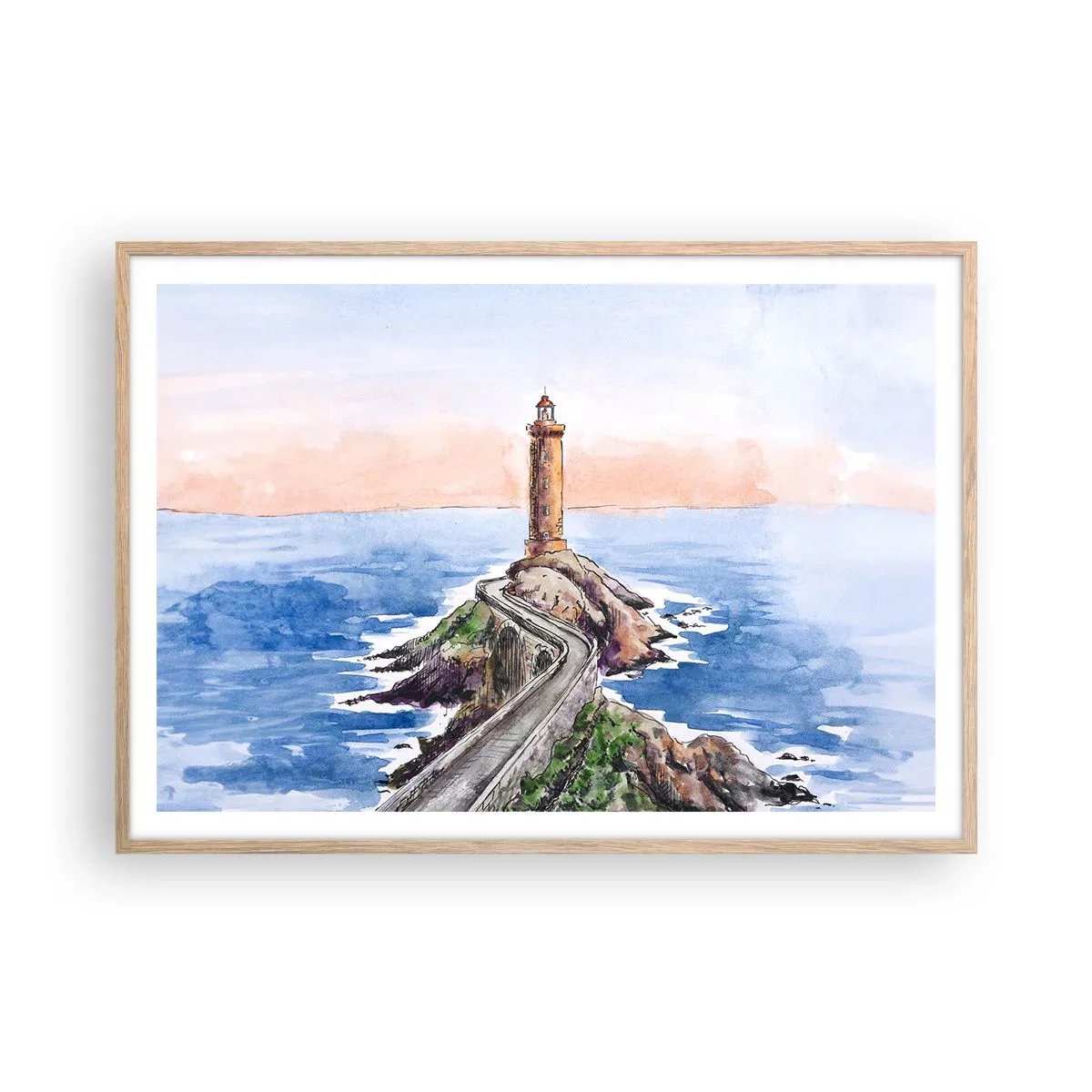 Pôster com moldura de carvalho claro - De frente para o mar - 100x70 cm