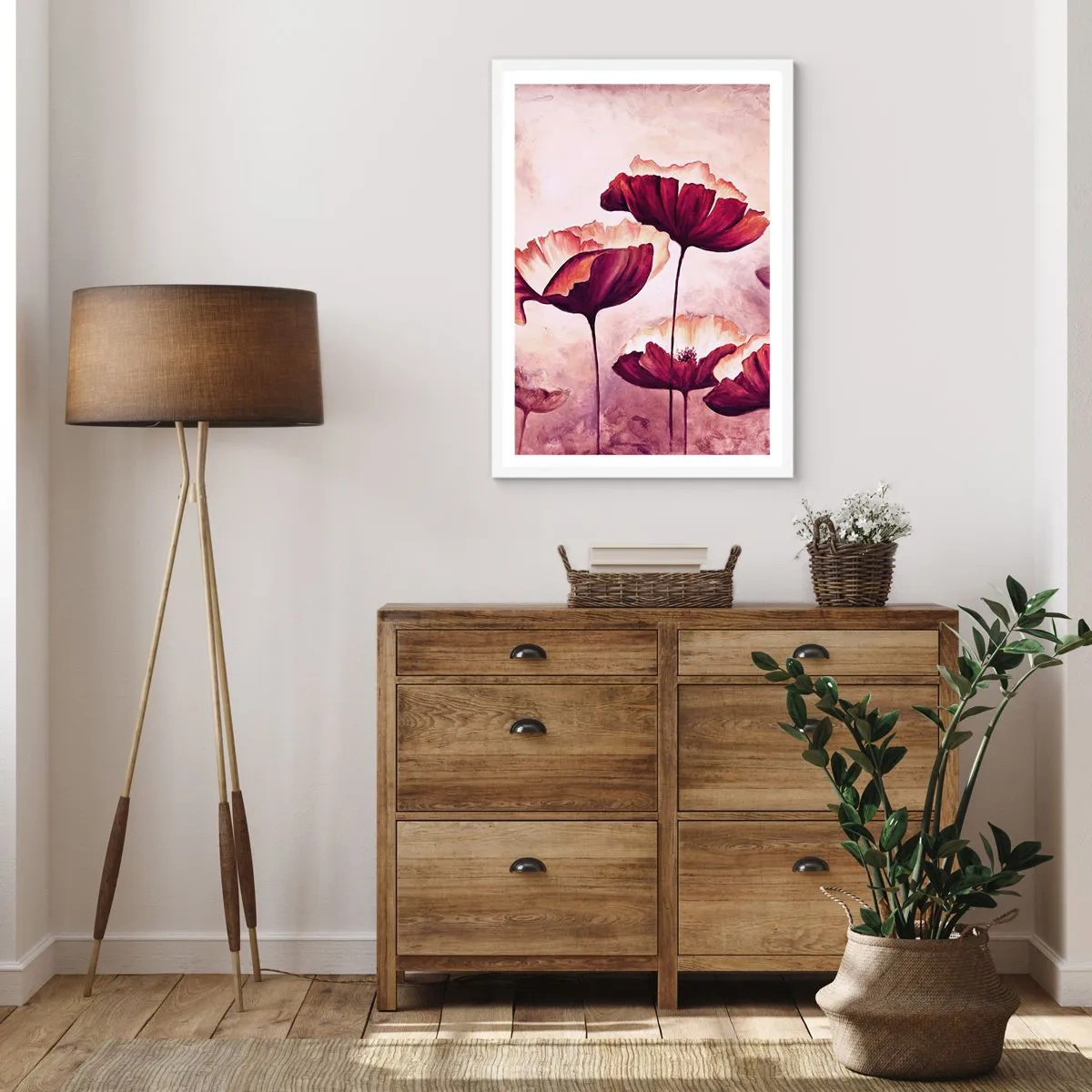 Pôster em moldura branca - Pétala vermelha e branca - 61x91 cm