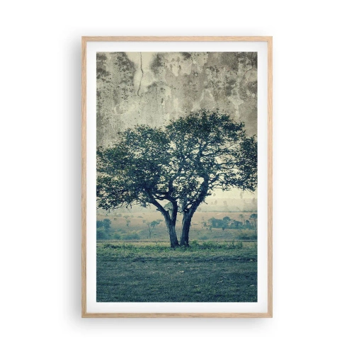 Pôster com moldura de carvalho claro - Uma macieira num prado azul? - 61x91 cm