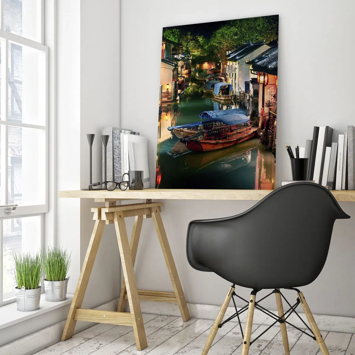 Quadro em vidro - Uma noite em uma rua chinesa - 50x70 cm
