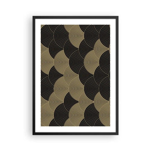 Pôster com moldura preta - Padrão abstrato em círculos pretos e dourados - 50x70cm - Unidade na multiplicidade - Decoração de parede moderna para a sala de estar e quarto ARTTOR