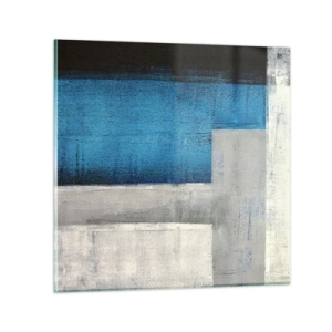 Quadro em vidro - Uma composição poética de cinza e azul - 30x30 cm