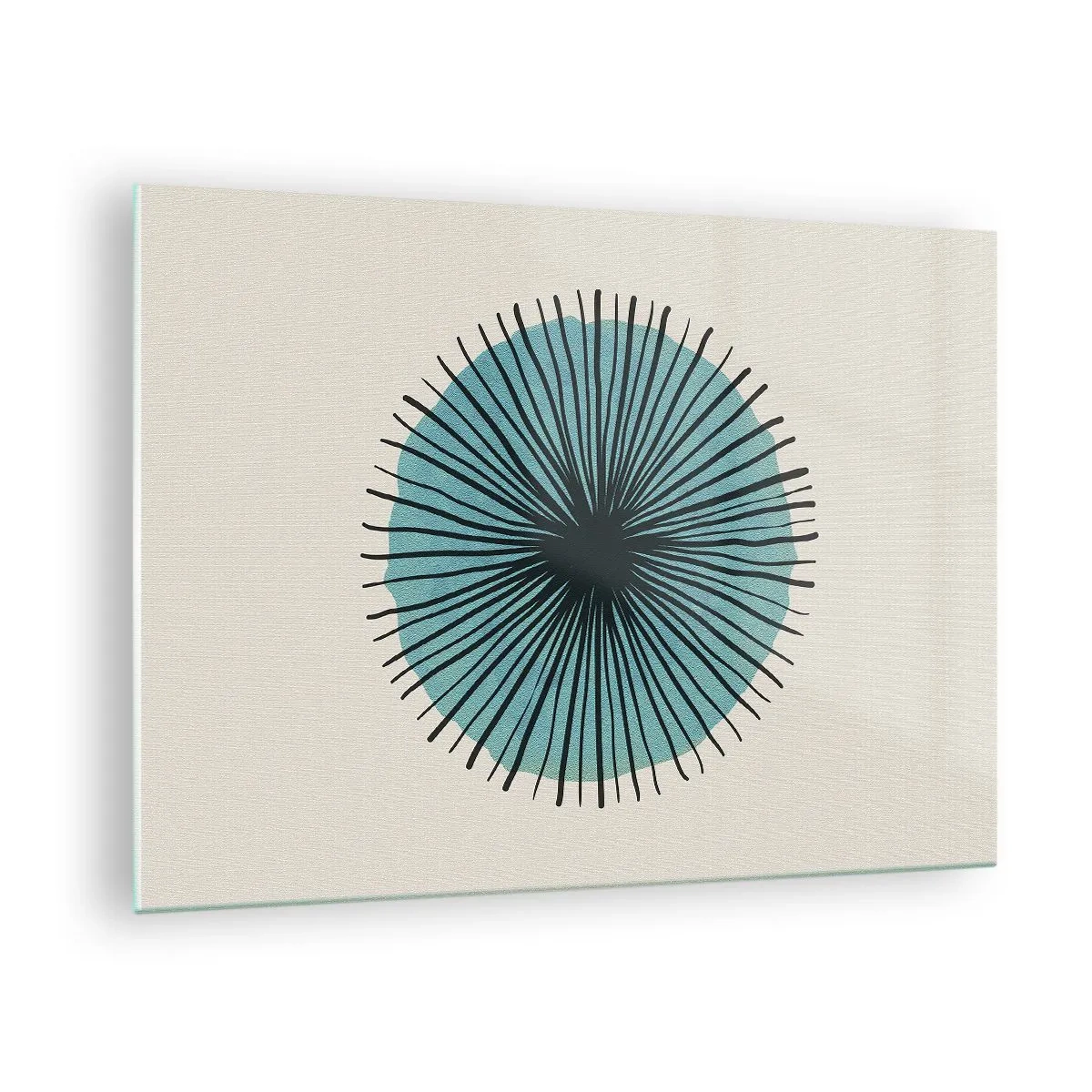 Quadro em vidro - Padrão geométrico em tons de turquesa e preto - 70x50cm - Radiante sobre o azul - Decoração de parede moderna para a sala de estar e quarto ARTTOR