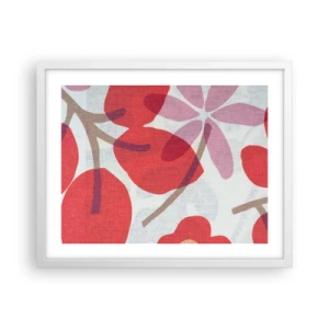 Pôster em moldura branca - Arranjo de flores em rosa - 50x40 cm