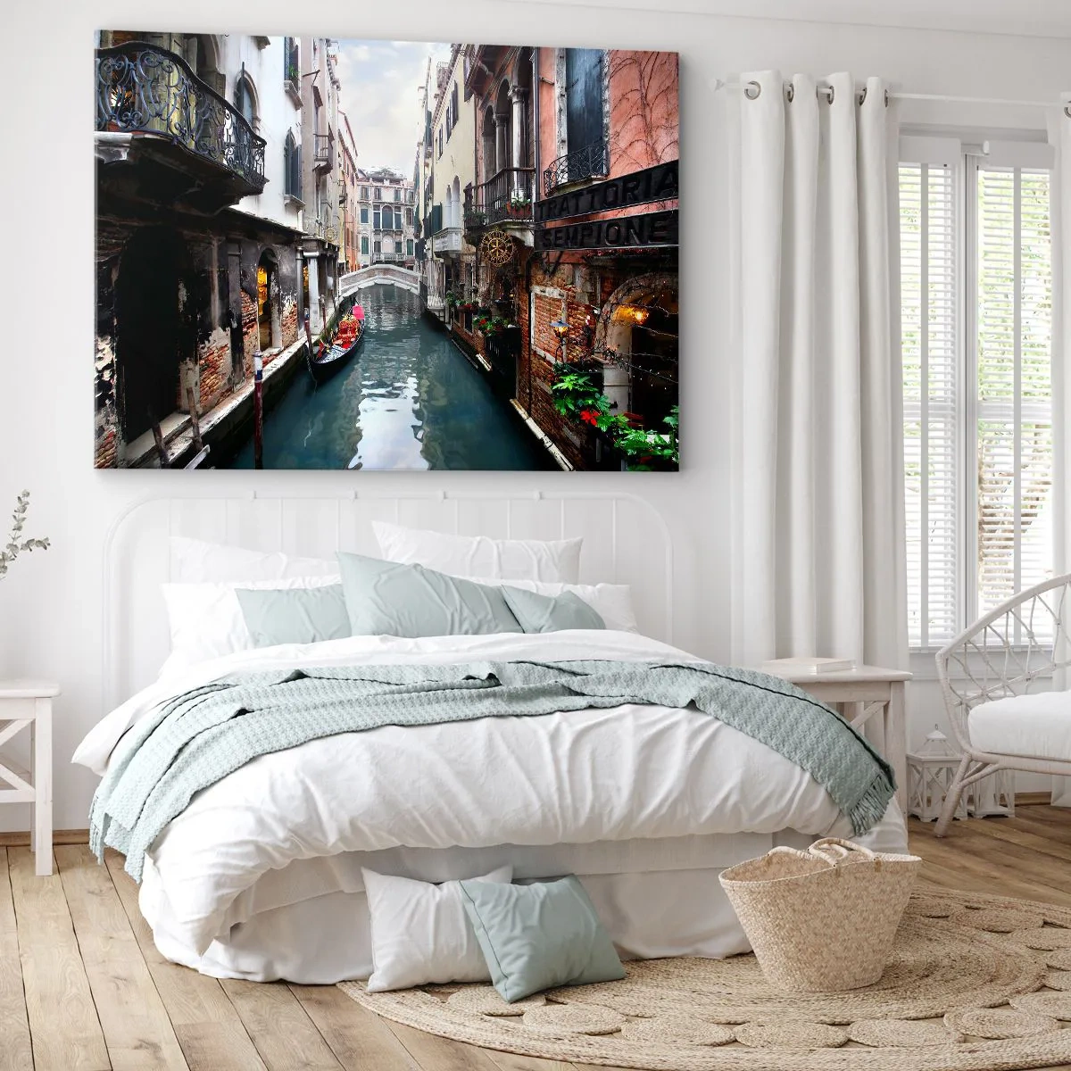 Quadro em tela - Paisagem veneziana com gôndola e ponte - 120x80 cm