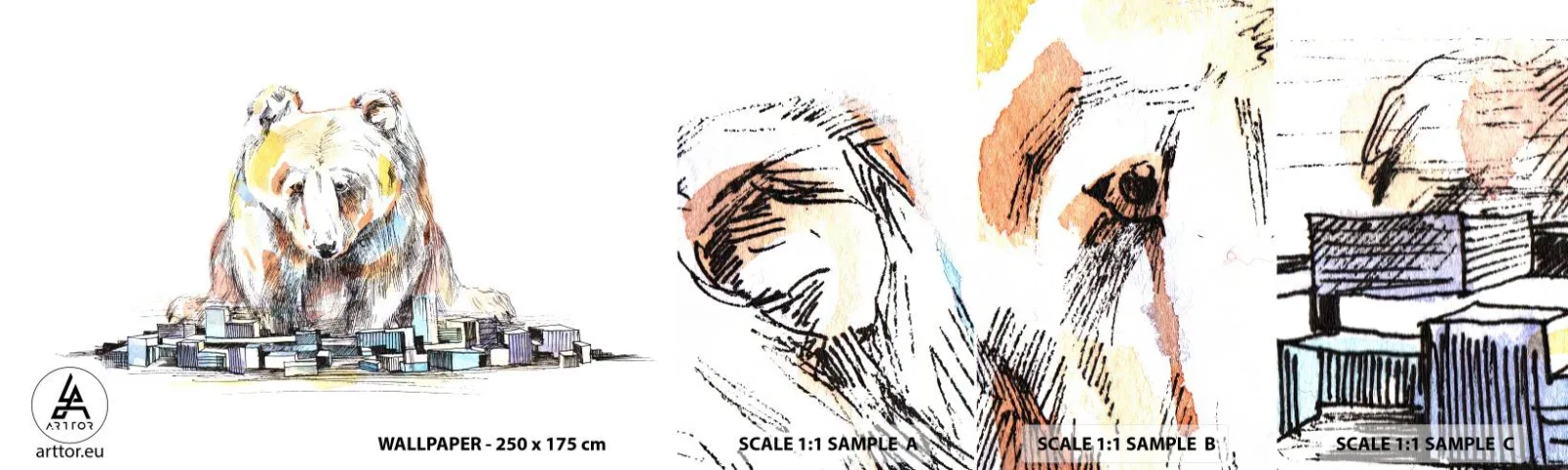 Amostra de Papel de Parede Standard Eco - Como viver assim? - Animais, Urso, Gráficos - 100x30 cm