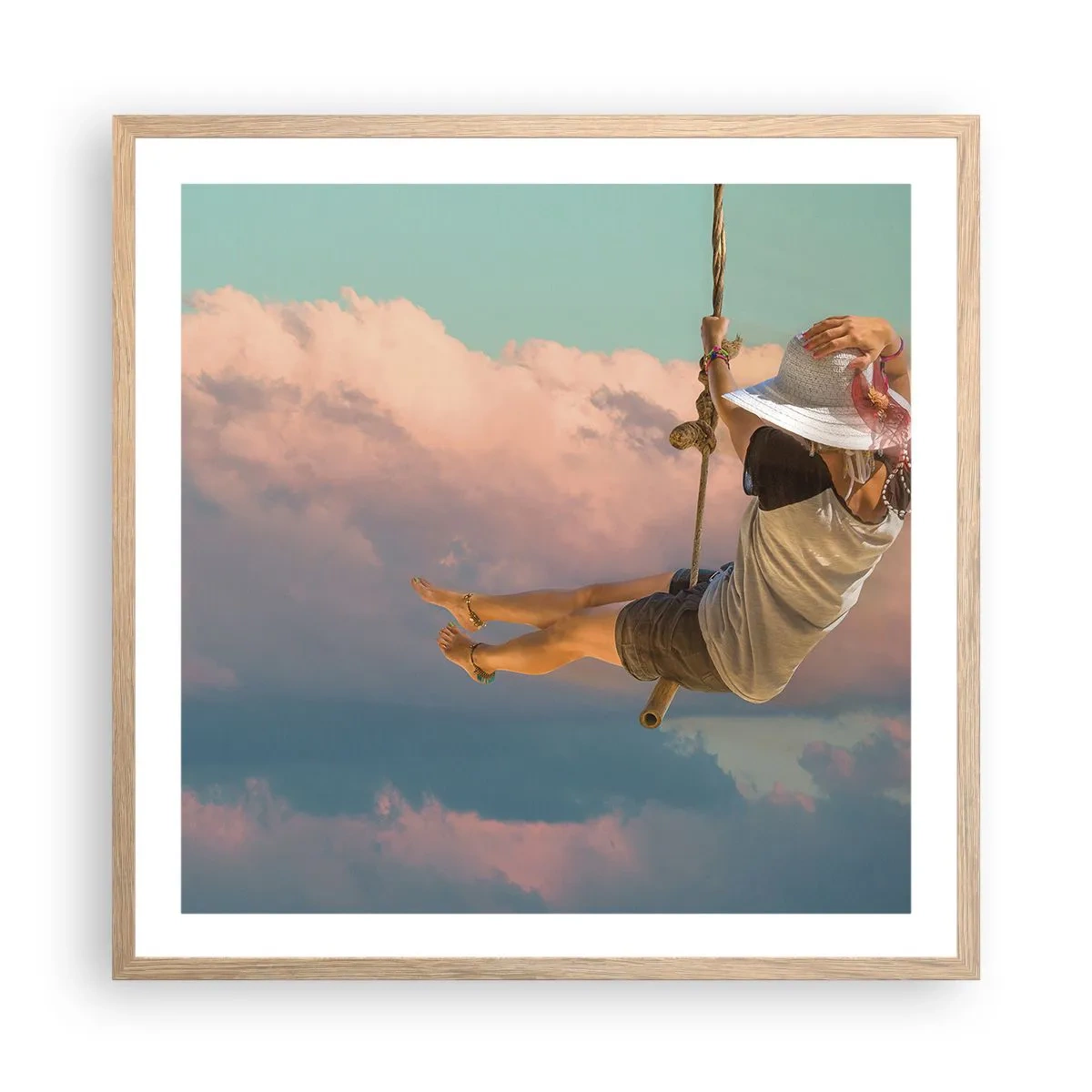 Pôster com moldura de carvalho claro - Diversão nas nuvens - 60x60 cm