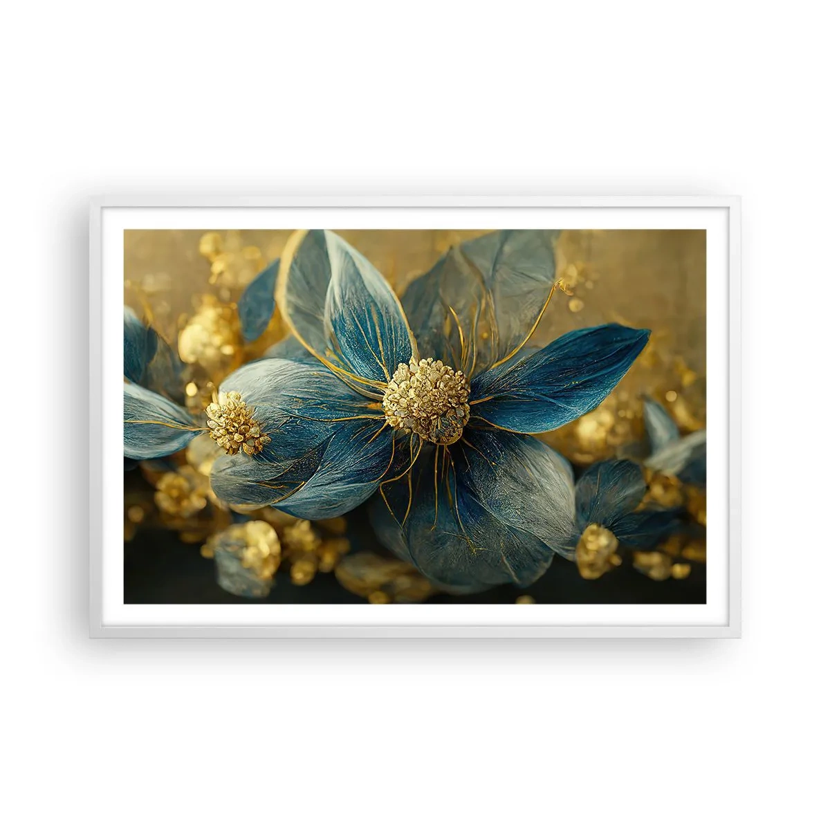Pôster em moldura branca - Florescer com ouro - 91x61 cm