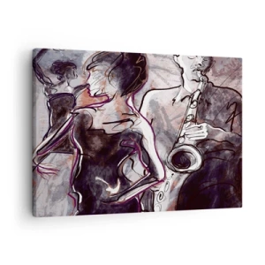 Quadro em tela - Cena abstrata de jazz com um saxofonista e uma dançarina. - 70x50cm - Deixar-se levar pela música - Decoração de parede moderna para a sala de estar e quarto ARTTOR