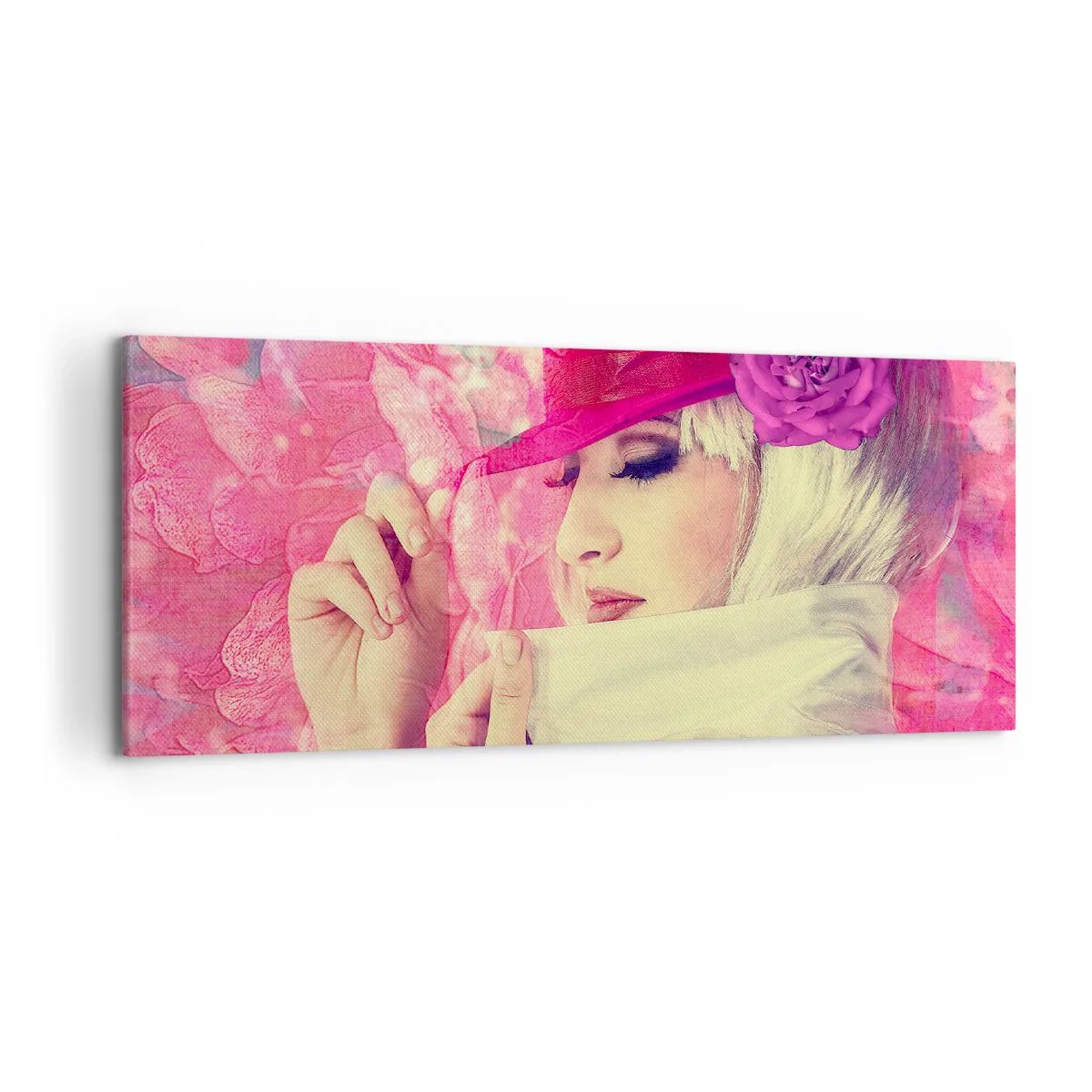 Quadro em tela - Retrato retro em rosa - 120x50 cm
