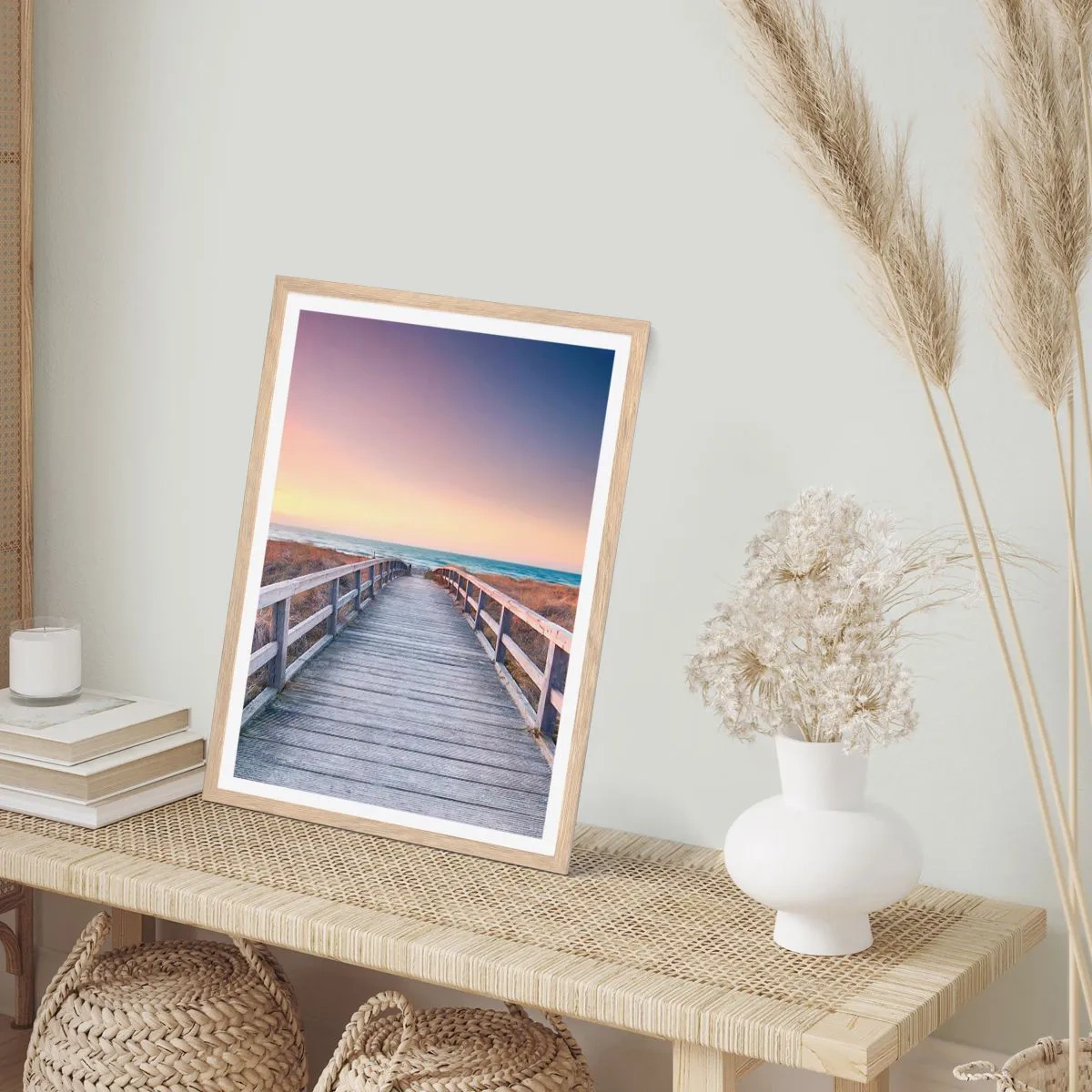 Pôster com moldura de carvalho claro - Aurora da noite do Báltico - 70x100 cm